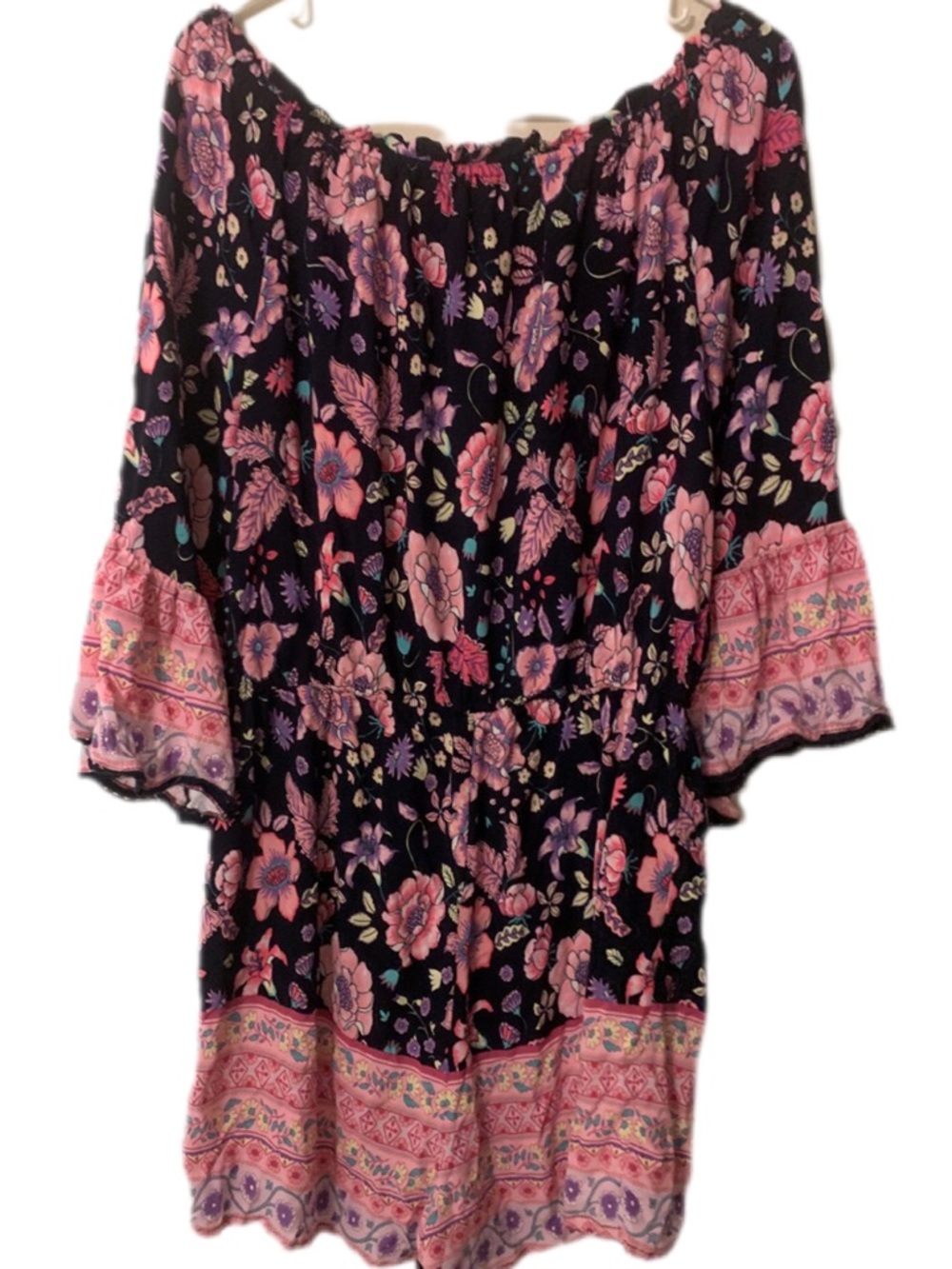 Olia Floral Off-Shoulder Mini Dress in Pink and Black - Women